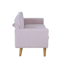 Canapé deux places carré en velours côtelé rose, pieds en bois, design moderne, rembourré, écologique, pour appartement, hôtel, salon