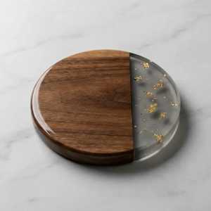 Handmade Round Wood Resin <b>Coasters</b> Olive Marble Acacia Bamboo Wood Pallet Marble Resin <b>Coaster</b> Holder Wood Inlay Non Mats Pad - Product Image 6
