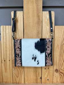 Western Genuine Leather Lady Fashion Women's Crossbody <b>Bag</b> Floral Embroidery Brown White Design Single Adjustable <b>Strap</b> Daily - Product Image 2