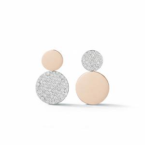 Boucles d'oreilles clous minimalistes en or massif 14 carats de style moderne, avec disque et diamant, bicolores, géométriques, élégantes, cadeau idéal - Product Image 1