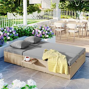 Lettino Prendisole Doppio da Esterno in Rattan Intrecciato con Schienale Regolabile, Set Conversazione per 2 Persone, Sedie a Sdraio - Product Image 3