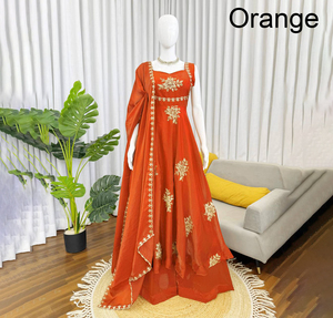 Traje indio moderno, sencillo y natural para mujer, vestido largo de red con bordado Anarkali, Kurti, Dupatta, para bodas y fiestas. - Product Image 1