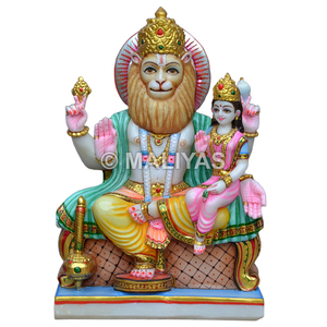 Statue en marbre de Narasimha avec la déesse Lakshmi |   Murti en marbre Lakshmi Narasimha – MALIYAS - Product Image 1