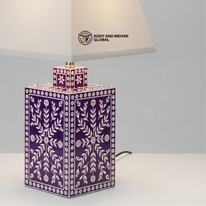 Lanterne de table artisanale carrée en os incrusté, écologique et légère, motif floral, mosaïque de luxe, lampe de chevet traditionnelle - Product Image 4