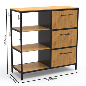 Multi-purpose Contemporary 3-Tier Vintage Living Room Storage Cabinet with Drawers <b>Black</b> Powder-Coated Steel Frame Durable - Product Image 2