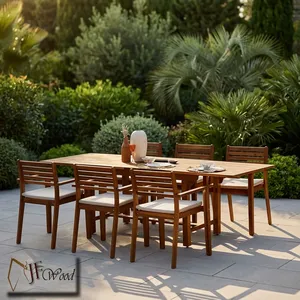 Garden <b>Chair</b> Set Wood Solid Teak Outdoor Garden Set <b>6</b> Seater Contemporary Weather Resistant Patio Furniture - Product Image 1
