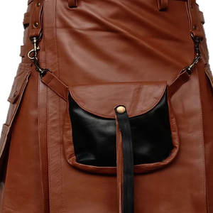 Kilt en cuir marron pour homme, tenue écossaise des Highlands de style gothique avec sporran assorti - Product Image 4