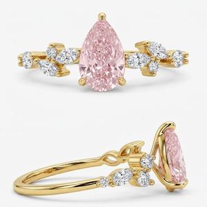 แหวนหมั้นเพชรทรงหยดน้ำสีชมพูแฟนซี ทองคำขาว 18K สำหรับผู้หญิง ประดับเพชรข้าง ดีไซน์คลาสสิก ได้รับการรับรองจาก IGI - Product Image 1