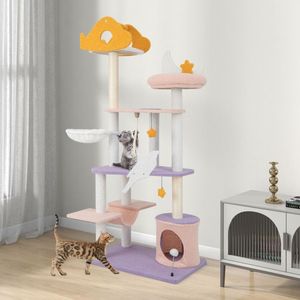 66-Inch Cute <b>Cat</b> <b>Tree</b> with Multi-Level Tall <b>Cat</b> Tower and Sisal Covered <b>Scratching</b> Posts - Product Image 2
