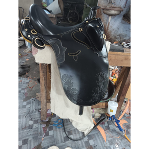 Selle d'équitation australienne en cuir de qualité supérieure pour chevaux demi-sang |   Équipement d'équitation occidentale, quincaillerie nickelée, arceau en fibre de 17 pouces pour - Product Image 3