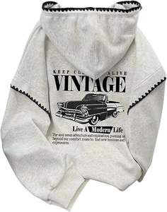 Sweat-shirt court à capuche oversize pour femme, hiver, avec motif graphique frontal, manches longues et cordon de serrage, ODM - Product Image 1