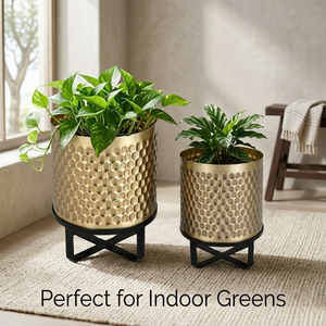 Macetero de suelo de hierro martillado de lujo con acabado dorado, maceta redonda de metal |   Decoración para el Hogar y Jardín de Estilo Rústico, Ecológica y Duradera, Venta al por Mayor - Product Image 2