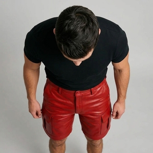 Shorts en cuir respirant pour homme, multi-poches, 100% cuir, tendance été, décontractés - Product Image 2