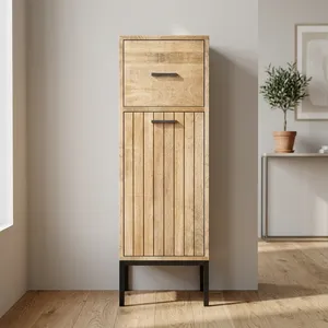 Minimalist Mango Wooden Bathroom <b>Cabinet</b> with 1 Drawer and 1 Door Natural Finish Freestanding Storage Unit - Product Image 6
