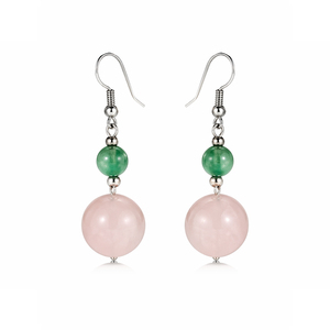 Natural Rose Quartz and <b>Green</b> Amazonite Round Bead <b>Earrings</b> Elegant Gemstone Drop <b>Earrings</b> for Fashion and Daily Wear Use - Product Image 4
