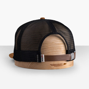 Gorra de malla unisex de 5 paneles personalizada OEM al por mayor, de alta calidad, transpirable, con visera plana, gris jaspeado, logotipo bordado en 3D y lazo de perlas. - Product Image 4