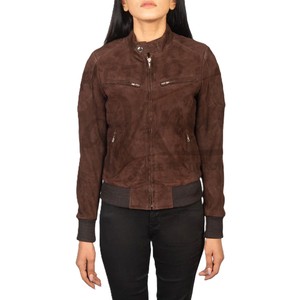 Women Dark Brown Genuine <b>Suede</b> Leather Bomber <b>Jacket</b> Slim Fit Premium Goat <b>Suede</b> Casual Winter Outerwear Fashionable Coat - Product Image 1