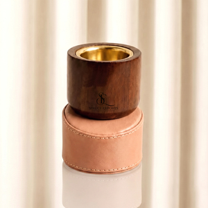 Luxury Round Wooden Incense Burner With Leather Base Stand, Metal Gold Cup Bukhoor Oud Holder, Elegant Home Fragrance Decor - Product Image 1