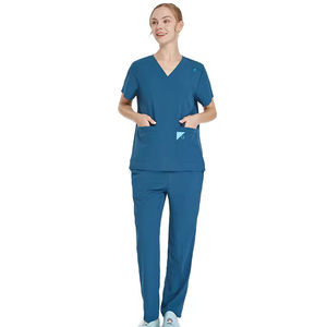 Ensemble d'uniformes médicaux unisexes à col en V avec pantalon droit et haut en tissu tricoté écologique - Product Image 6