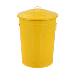 Contenedor de basura de acero inoxidable con recubrimiento en polvo, color amarillo, con tapa y asas para el hogar, la oficina y el jardín. - Product Image 1