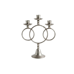 Elegant Vintage French Pewter 3-Arm Candelabra Rustic Farmhouse Metal Candle <b>Holder</b> With Interlocking Circle Design <b>Candlestick</b> - Product Image 1