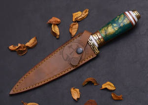 Cuchillo de hoja fija nuevo, hecho a mano, de acero de Damasco, tipo Dogger, con mango de resina verde, el mejor cuchillo de supervivencia coleccionable, cuchillo de caza. - Product Image 6