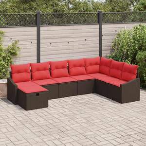 ชุดโซฟาสวนหวายโพลีสีน้ำตาล 8 ชิ้นพร้อมชุดโซฟาสวนแบบมีเบาะ - Product Image 1