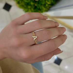 Custom Initial Letter Cuban <b>Chain</b> Ring Lab Grown Diamond 14k Solid Gold Personalized Alphabet <b>Name</b> Ring Fine Jewelry Wholesale - Product Image 5