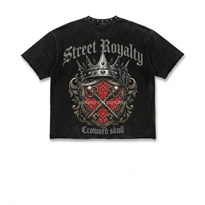Ensemble streetwear homme délavé à l'acide personnalisé, T-shirt oversize et short à motif crâne couronné, style punk gothique, vente en gros pour revendeurs - Product Image 4