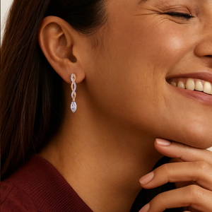 Boucles d'oreilles pendantes de luxe en or massif 18 carats avec diamants taille marquise, sertissage en canal géométrique, bijoux de mariage pour femme - Product Image 4