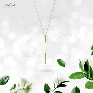 Collar con colgante de barra colgante al por mayor, con peridoto de 1 quilate engastado en pavé, collar en capas, proveedor de joyería de oro OEM/ODM - Product Image 6