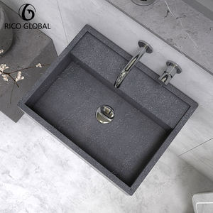 Lavabo rectangulaire mural en granit finition chromée design minimaliste facile à nettoyer vasque flottante - Product Image 3