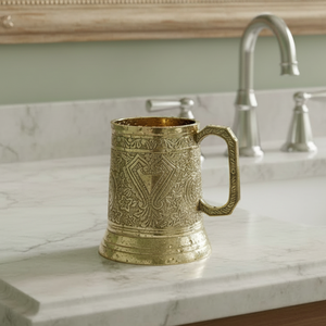 Premium Engraved Brass <b>Mug</b> Tankard Set with Handle | Vintage Medieval Style Decorative Drinkware Gift Collectible Luxury Premium - Product Image 1