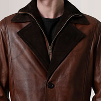 Manteau long en cuir marron pour homme, style trench-coat classique, véritable cuir, col double, coupe-vent