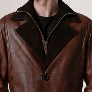 Abrigo de Cuero Marrón Premium para Hombre, Gabardina Clásica Larga de Invierno, Chaqueta de Cuero Genuino con Doble Cuello, Cortavientos - Product Image 5