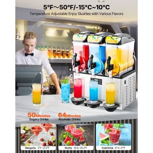 Macchina Professionale per Bevande Congelate con Tre Serbatoi da 15L in Acciaio Inox, Dispenser per 180 Bicchieri di Margarita e Frullati, Macchina per Slushy - Product Image 2