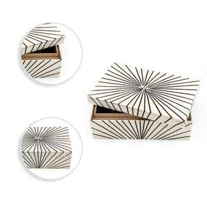 Handicraft Home Handmade Modern Durable Black White Bone Inlay MDF <b>Square</b> Rectangle Embossed Christmas Jewellery Box Storage - Product Image 3