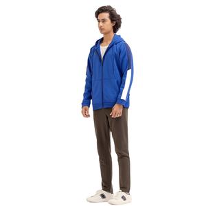 Sudadera con capucha de color azul para hombre, sudadera de invierno con bolsillo Formal de algodón y cremallera Colorblock - Product Image 2