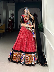 Ensemble Lehenga Choli en soie jacquard pour femmes, tenue indienne pakistanaise brodée, taille élastique, robe de fête de mariage - Product Image 1
