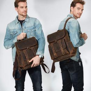 Vintage Leather Backpack Men Laptop <b>Rucksack</b> Large <b>Travel</b> Daypack Hiking School Bookbag Retro Brown Flap Work Business Bag Gift - Product Image 3