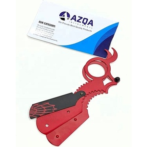 Professional Barber <b>Straight</b> <b>Razor</b> with Finger Ring Grip Red Handle for Smooth Shaving Beard Styling and Salon Grooming - Product Image 3