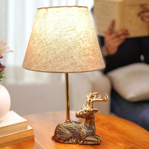 Luxury design antique brass Deer <b>Table</b> Lamp Modern Reindeer Base Linen Shade Creative Animal <b>Bedside</b> Light Bedroom decor - Product Image 4