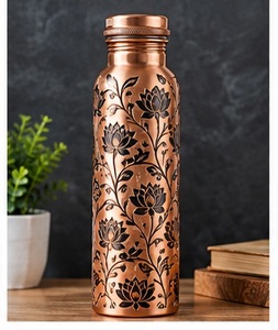 Modern Copper <b>Water</b> <b>Bottle</b> with Diagonal Slotted Design Portable Eco Friendly <b>Metal</b> Drinkware for Travel - Product Image 6
