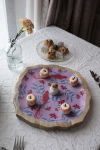 Bandeja de Madera Hecha a Mano con Diseño Floral, Plato Reutilizable para Servir, Vajilla Decorativa - Product Image 2