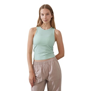 Débardeurs courts d'été pour femmes, design streetwear personnalisé, vente en gros, les plus vendus, sans manches, en matière côtelée extensible et confortable - Product Image 1