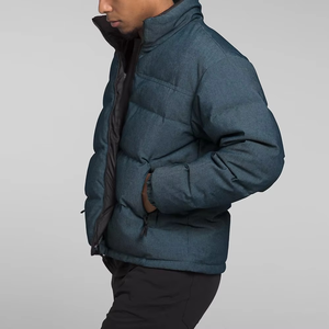 Men's Blue Puffer Jacket Windproof Winter Outerwear Stand Collar Zipper Closure Casual Style Thick Polyester <b>Wadding</b> - Product Image 3