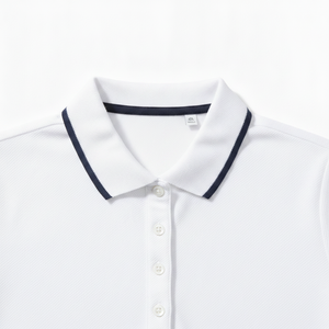 White Women's Polo Shirt Short Sleeve Solid Color Preppy Style Oxford Fabric Turn <b>Down</b> Collar Regular Length - Product Image 2