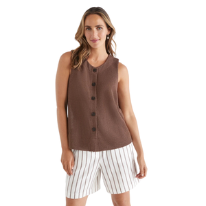 Camiseta sin mangas con botones texturizados para mujer, blusa informal de verano, holgada, transpirable, de punto, a la moda - Product Image 3