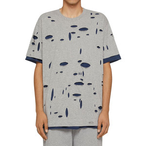 Camiseta de Algodón Desgastada para Hombre, Corte Holgado, Estampada, Color Sólido, Transpirable, Estilo Urbano, Informal, Verano, Cómoda, a la Moda - Product Image 2