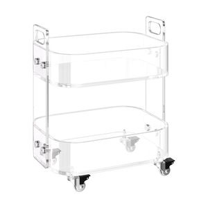 Carrello Moderno a 2 Livelli in Acrilico Trasparente, Comodino con Ruote, Tavolino Laterale con Spazio di Archiviazione - Product Image 1